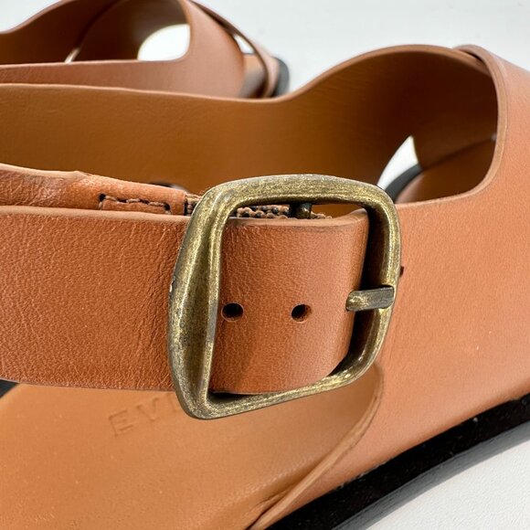Everlane The City Crossover Sandals sz 5 Desert Tan Leather Ankle Strap Buckle - Picture 3 of 11
